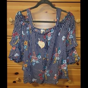 Self Esteem Blue Stripped/Floral Top 2x